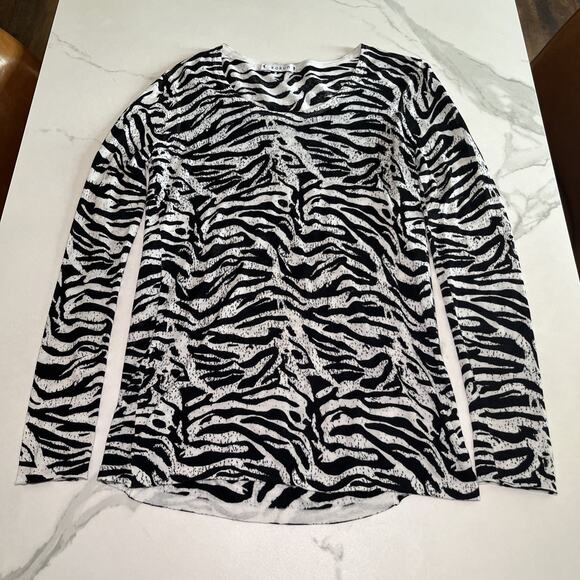 Kokun Cashmere Bamboo Long Sleeve Knit Tunic Top Size Medium Black White Sweater - Picture 1 of 10